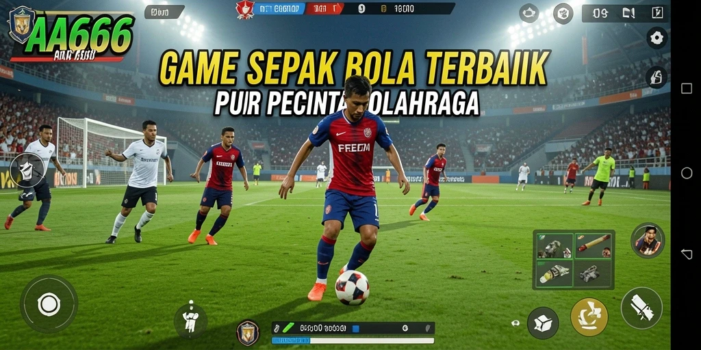 Screenshot gameplay AA666 yang menunjukkan aksi seru di lapangan sepak bola.