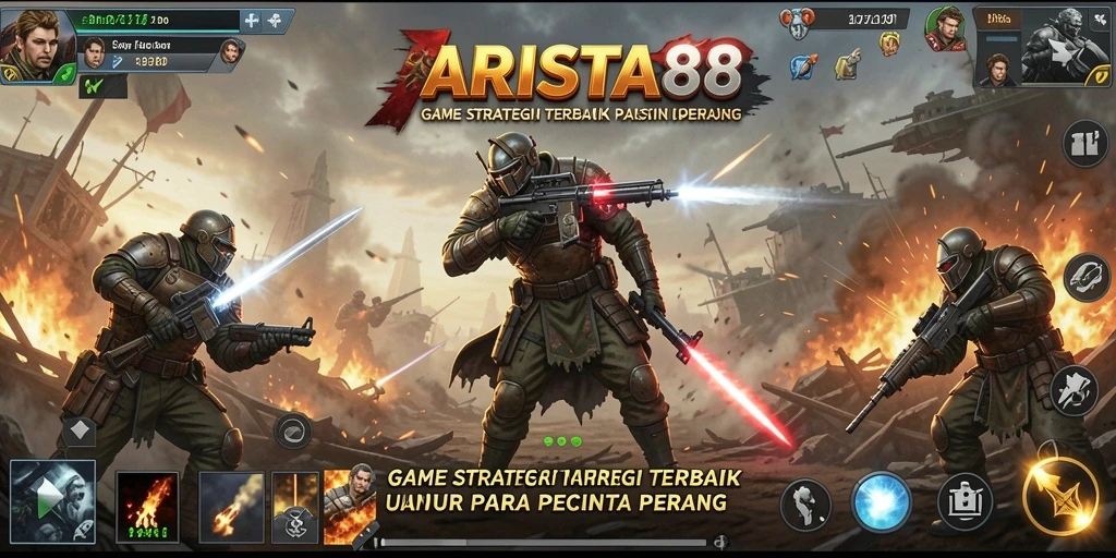 Screenshot gameplay strategi ARISTA88 yang menunjukkan pertempuran intens.