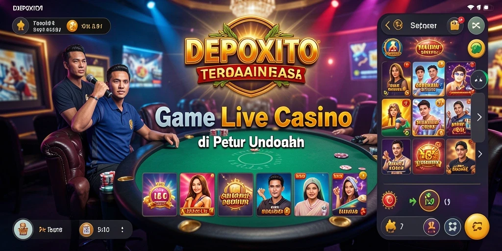 Screenshot DEPOXITO menampilkan dealer langsung dalam permainan kasino yang mendebarkan.