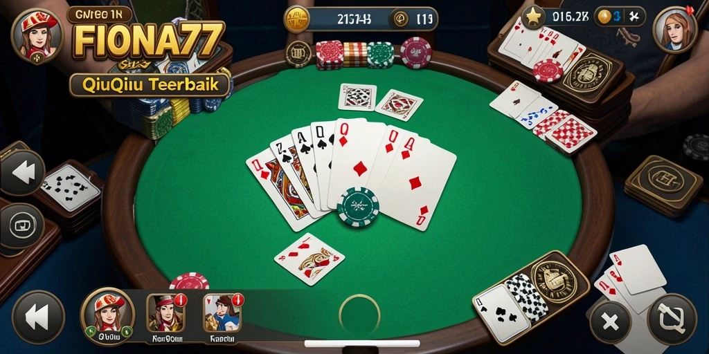 Tampilan gameplay seru dalam FIONA77, bermain QiuQiu dengan teman.