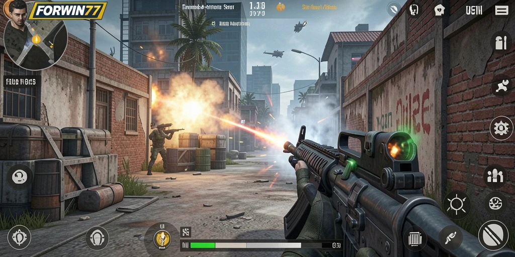 Tampilan gameplay seru dalam FORWIN77 dengan grafis menawan.