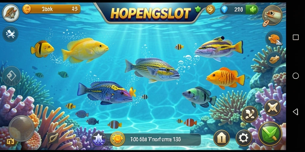 Screenshot gameplay HOPENGSLOT dengan aksi Tembak Ikan yang mendebarkan.