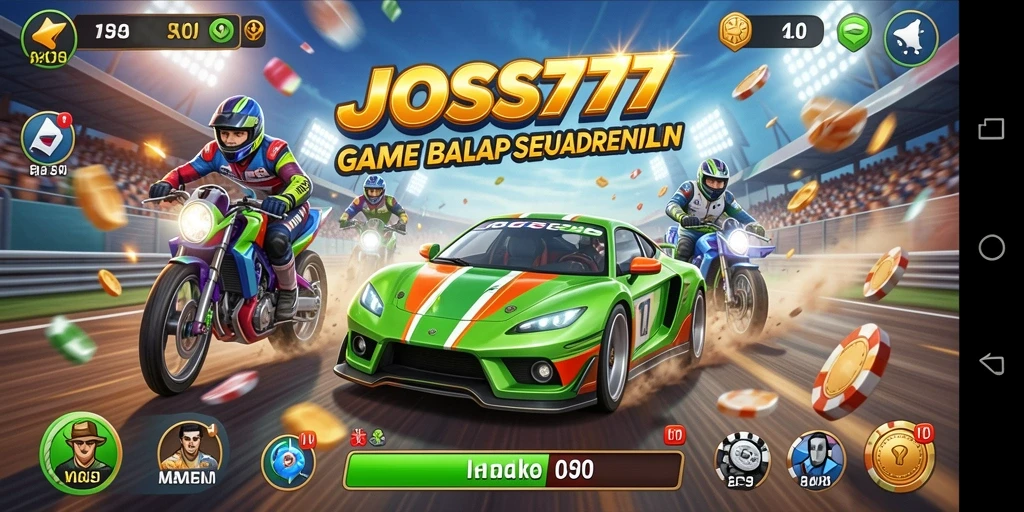 Tampilan gameplay JOSS777 dengan aksi balap yang mendebarkan.