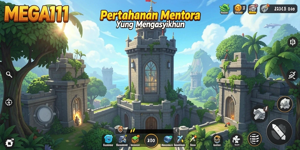 Tangkapan layar gameplay MEGA111 menunjukkan aksi menara pertahanan yang mendebarkan.
