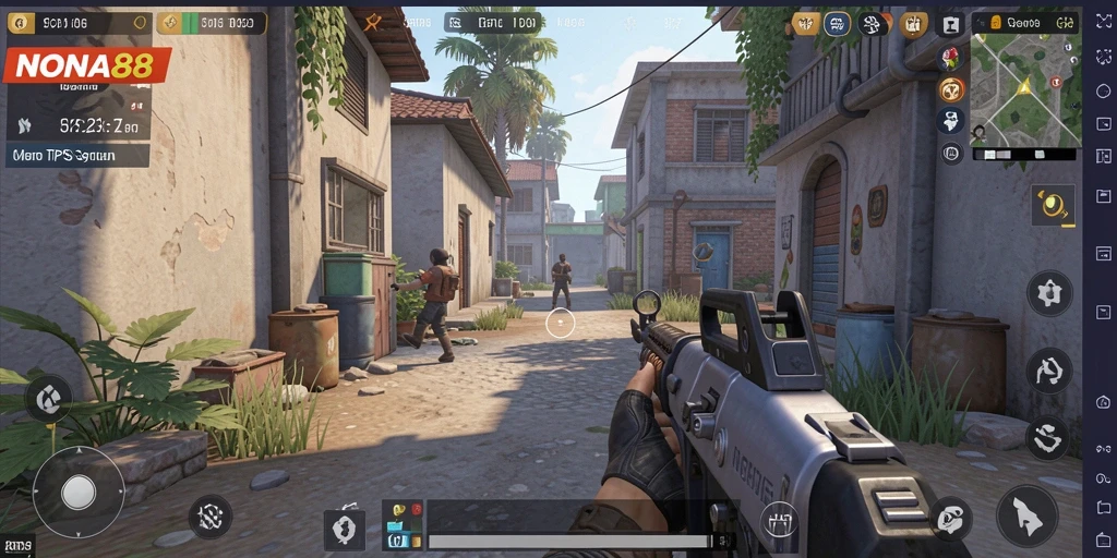 Screenshot gameplay NONA88 menampilkan aksi tembak-tembakan yang mendebarkan.