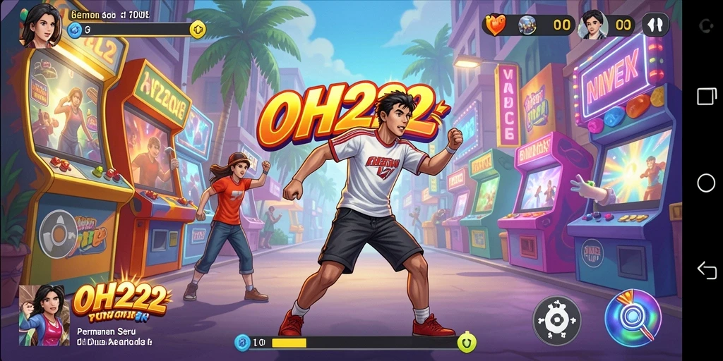 Screenshot gameplay utama OH222 menunjukkan keseruan permainan Arcade.