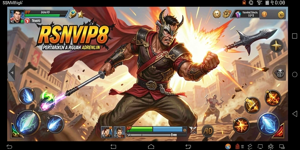 Screenshot gameplay RSNVIP8 menunjukkan pertarungan seru dengan karakter unik.