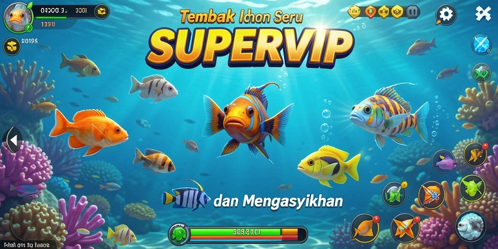 Tampilan gameplay seru dalam SUPERVIP saat menangkap ikan.