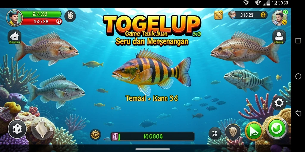 Tampilan gameplay TOGELUP dengan aksi menembak ikan yang seru.