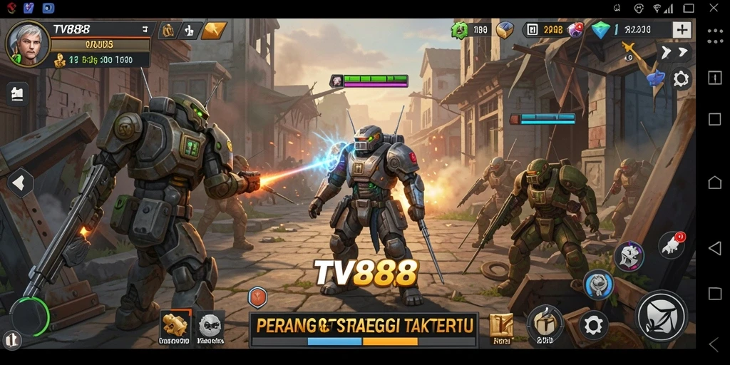 Tangkapan layar utama TV888 menampilkan pertempuran strategi yang intens.